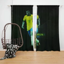 Neymar Jr Athletic Brazil Soccer Player Window Curtain