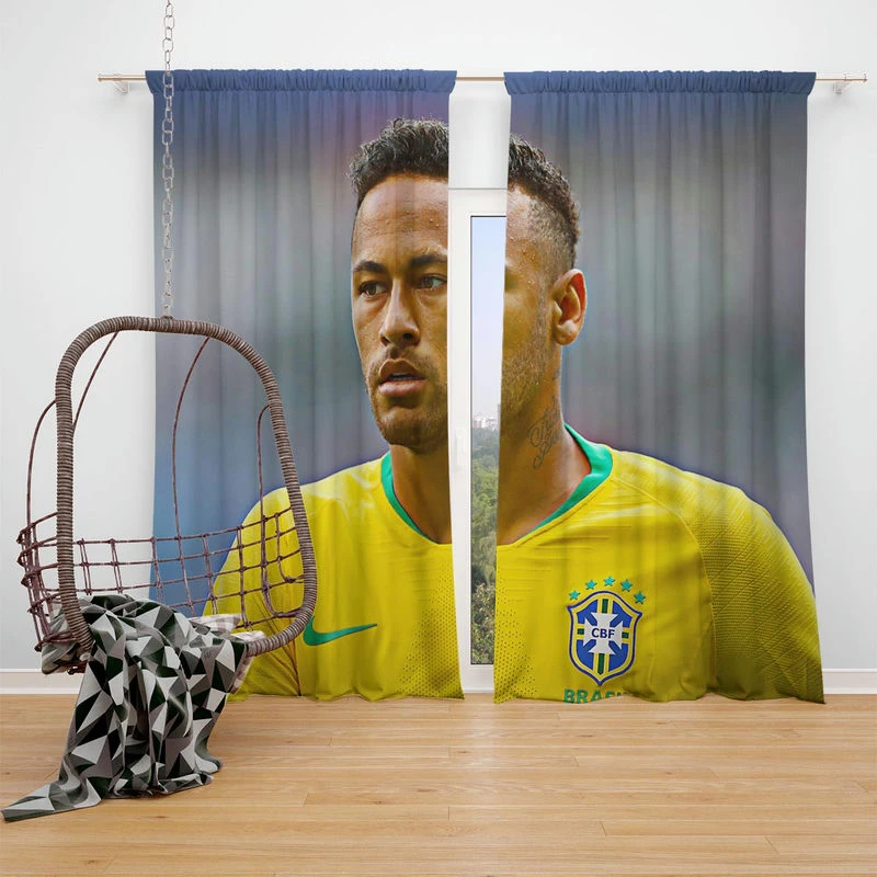 Neymar Jr Committed Brazil Sports Player Window Curtain