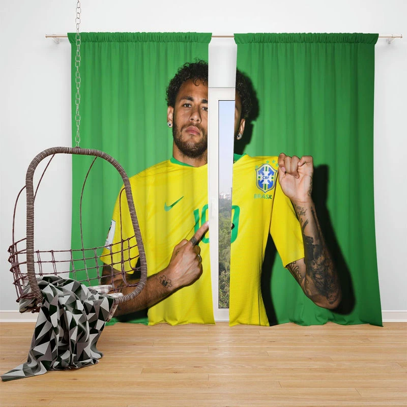 Neymar Jr Encouraging Brazil Football Player Window Curtain