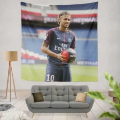 Neymar Jr Euphoric PSG Footballer Tapestry