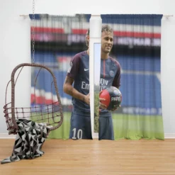 Neymar Jr Euphoric PSG Footballer Window Curtain