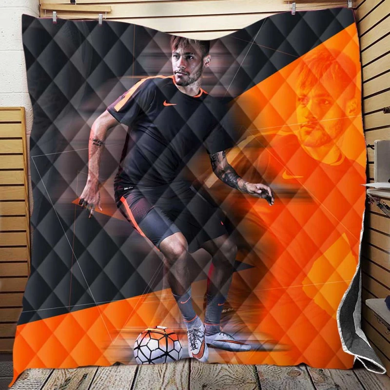 Neymar Jr Spirited Soccer Player Quilt Blanket