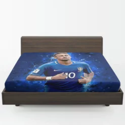 Neymar in Brazil Blue Jersey Football Player Fitted Sheet 1