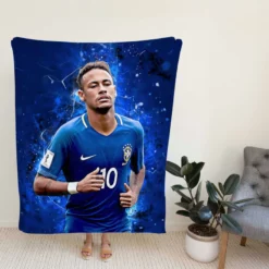 Neymar in Brazil Blue Jersey Football Player Fleece Blanket