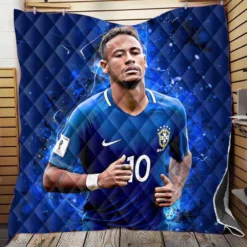 Neymar in Brazil Blue Jersey Football Player Quilt Blanket