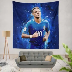 Neymar in Brazil Blue Jersey Football Player Tapestry