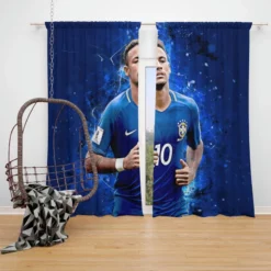 Neymar in Brazil Blue Jersey Football Player Window Curtain