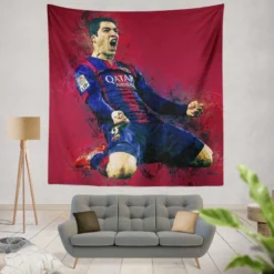 Outstanding Barcelona Team Player Luis Suarez Tapestry