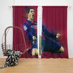 Outstanding Barcelona Team Player Luis Suarez Window Curtain