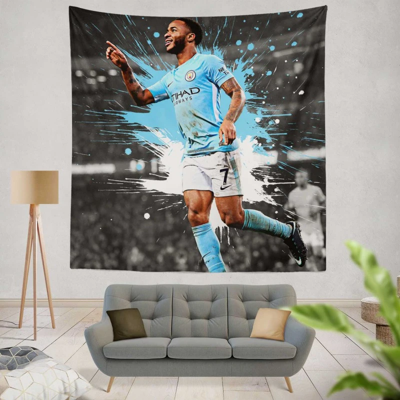 Outstanding Football Man City Raheem Sterling Tapestry