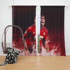 Paul Pogba Athletic United Soccer Player Window Curtain