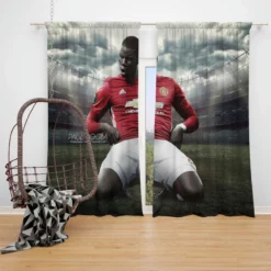 Paul Pogba Spirited Soccer Player Window Curtain