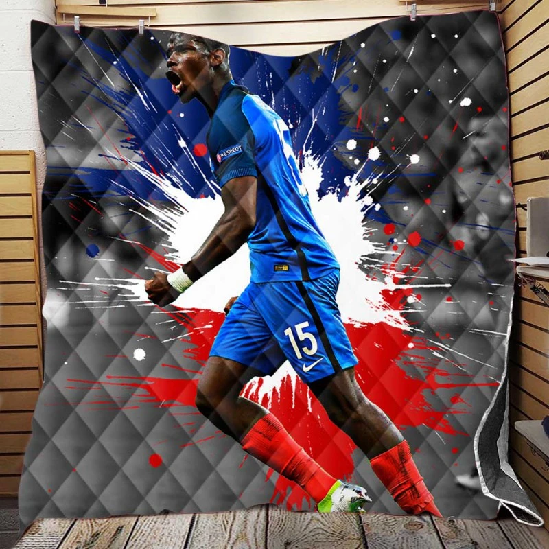 Paul Pogba encouraging French Football Player Quilt Blanket