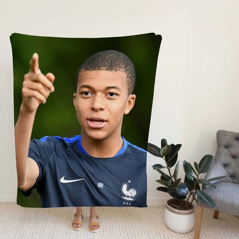 Popular Football Player Kylian Mbappe Fleece Blanket