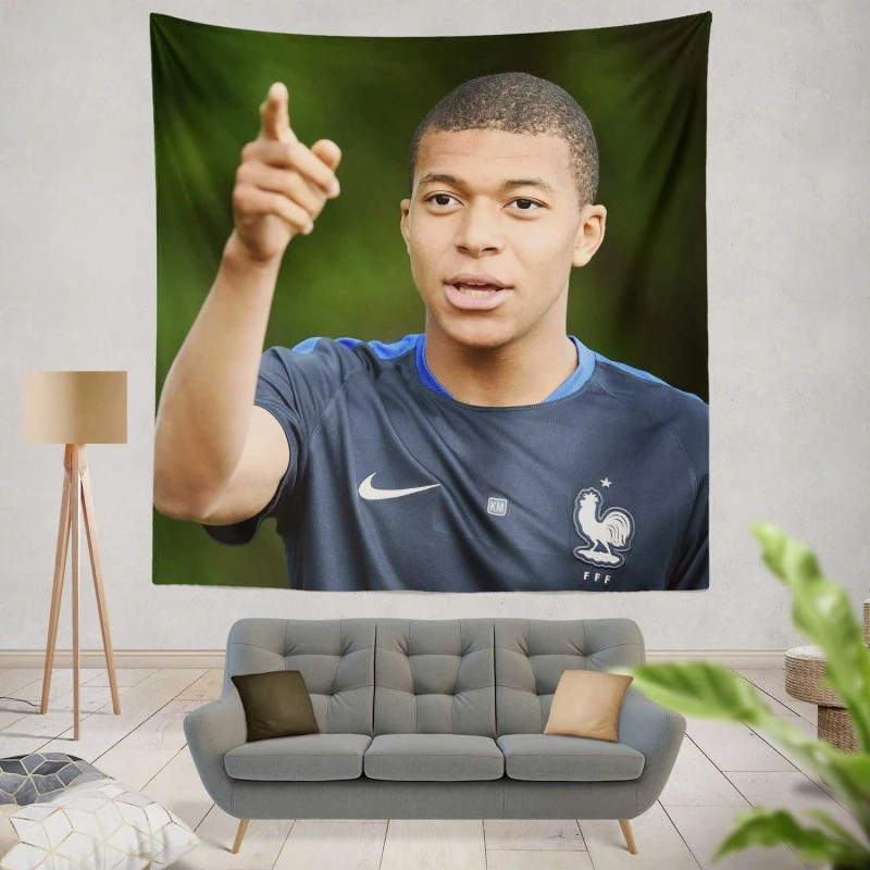 Popular Football Player Kylian Mbappe Tapestry