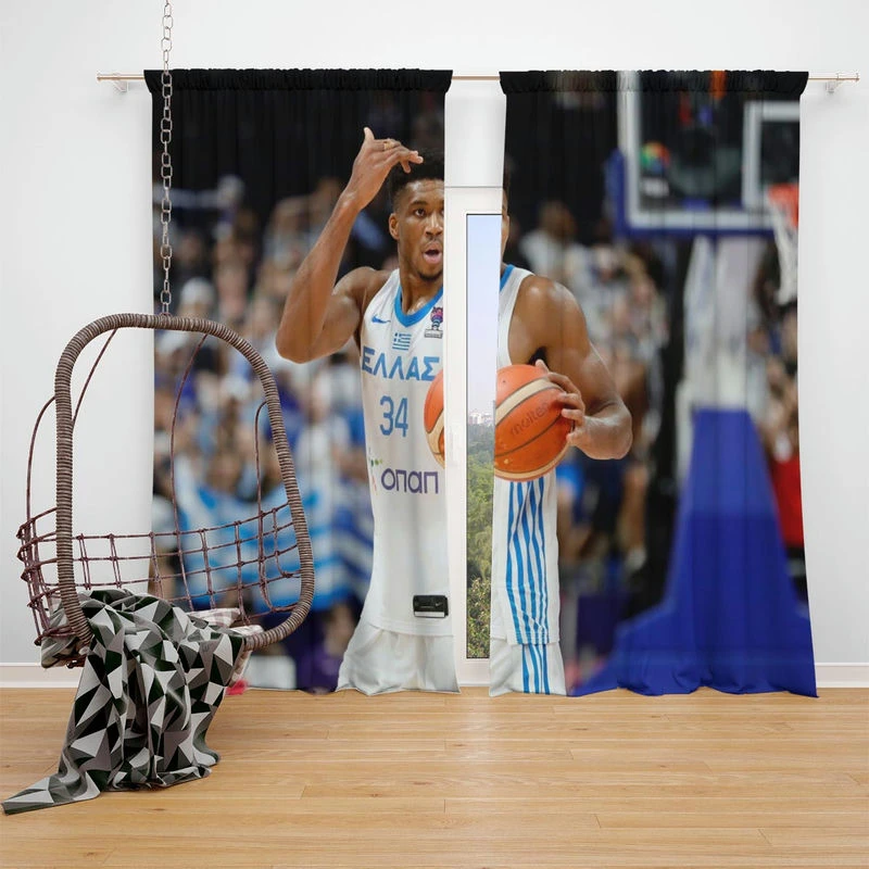 Popular NBA Basketball Player Giannis Antetokounmpo Window Curtain