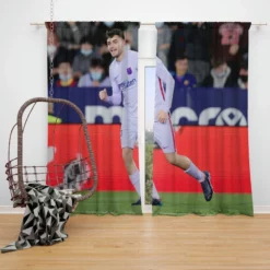 Powerful Barcelona Football Player Pedri Window Curtain