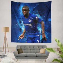 Powerful Chelsea Soccer Player N Golo Kante Tapestry