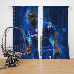 Powerful Chelsea Soccer Player N Golo Kante Window Curtain