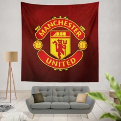 Powerful English Football Club Manchester United Logo Tapestry