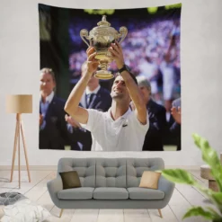Powerful Serbian Tennis Player Novak Djokovic Tapestry