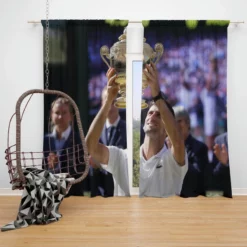 Powerful Serbian Tennis Player Novak Djokovic Window Curtain