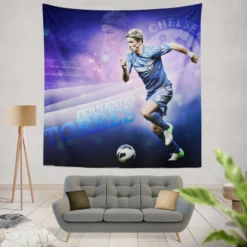 Powerfull Chelsea Soccer Player Fernando Torres Tapestry