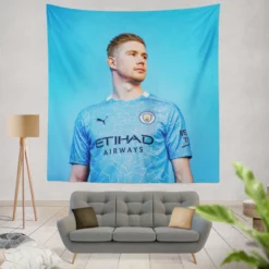 Powerfull Man City Football Player Kevin De Bruyne Tapestry