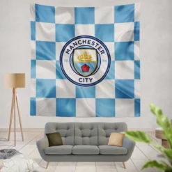 Professional English Football Club Manchester City Logo Tapestry