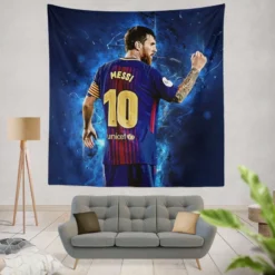 Promising Barca Footballer Player Lionel Messi Tapestry