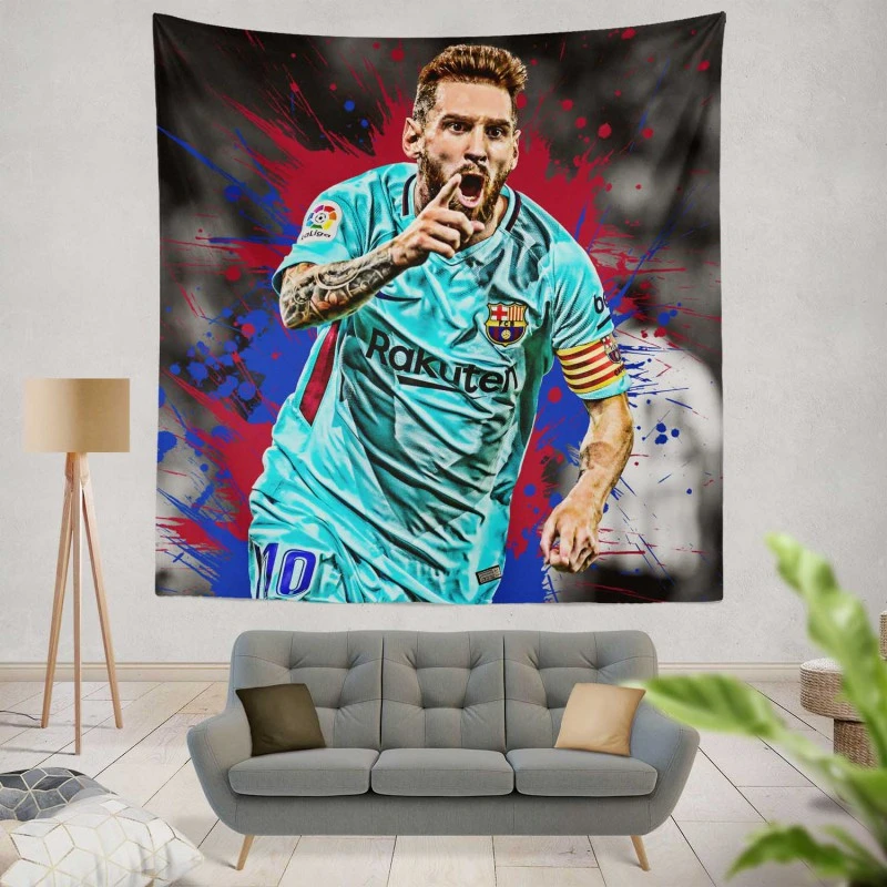 Proud Football Player Lionel Messi Tapestry