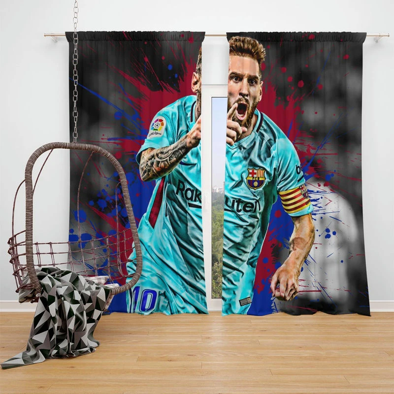 Proud Football Player Lionel Messi Window Curtain