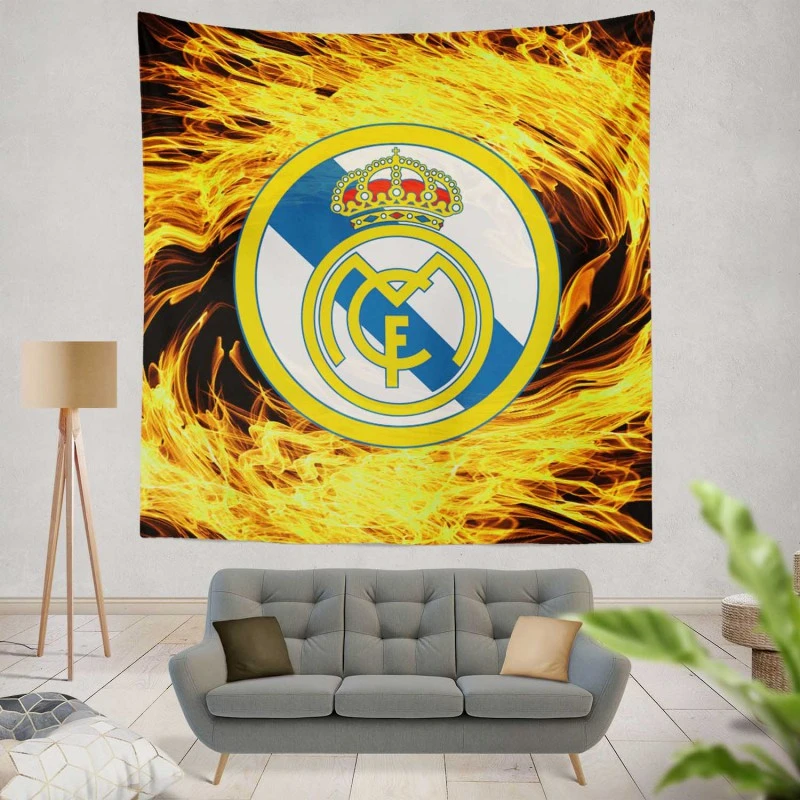Real Madrid Fire Logo Tapestry