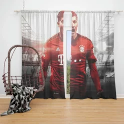 Robert Lewandowski Competitive Football Player Window Curtain