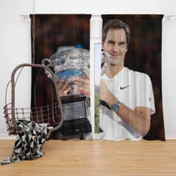 Roger Federer Top Ranked Tennis Player Window Curtain