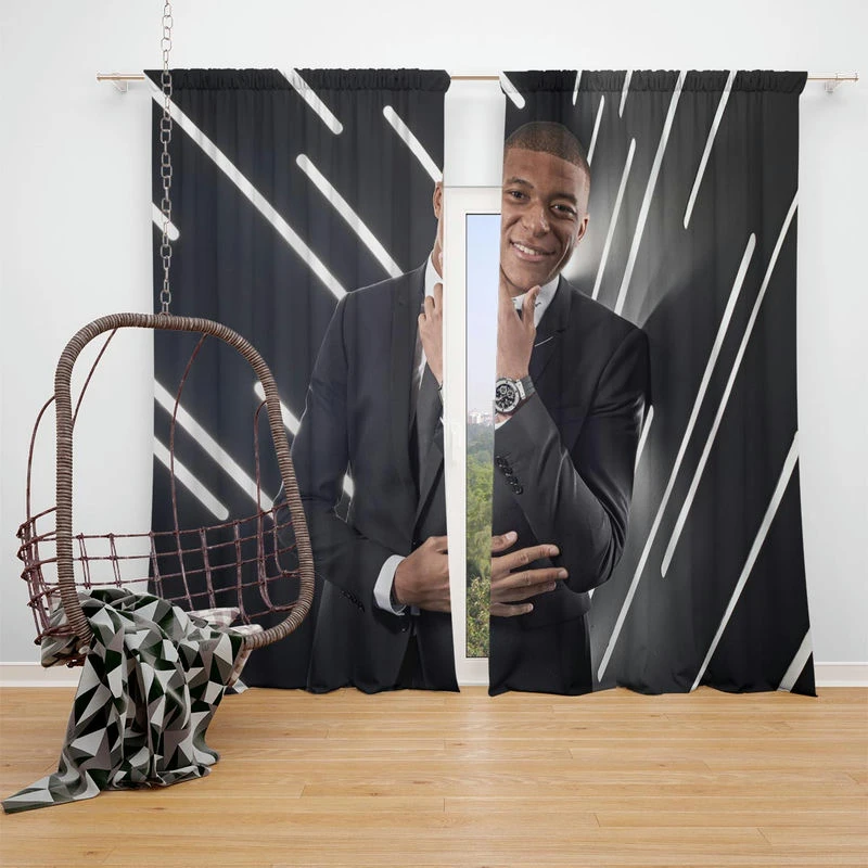 Sensational French Football Player Kylian Mbappe Lottin Window Curtain