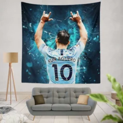 Sergio Aguero Focused Football Player Tapestry