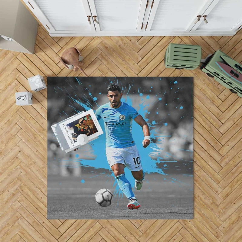 Sergio Aguero Goal Driven Soccer Player Rug