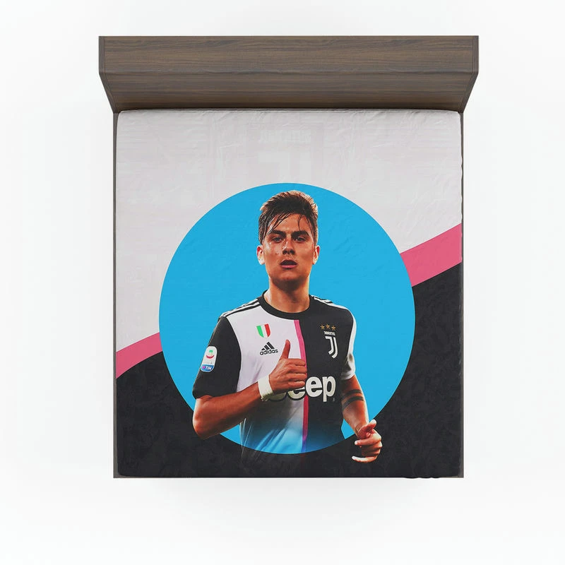 Spirited Juve Soccer Player Paulo Dybala Fitted Sheet