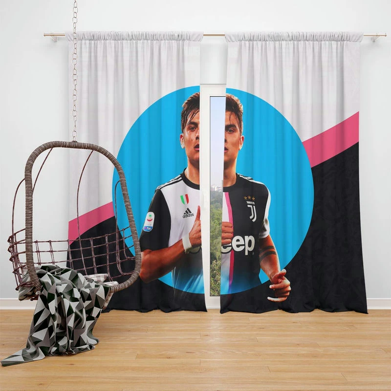 Spirited Juve Soccer Player Paulo Dybala Window Curtain