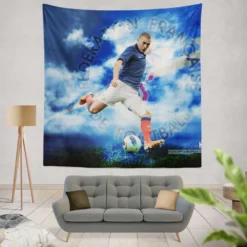 Spirited Soccer Player Karim Benzema Tapestry
