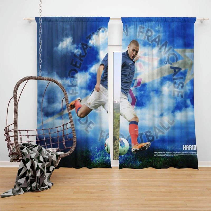 Spirited Soccer Player Karim Benzema Window Curtain