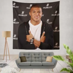 Strong Football Player Kylian Mbappe Lottin Tapestry