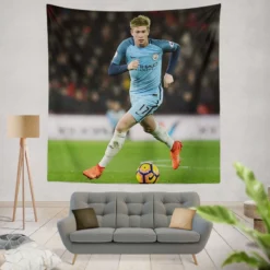 Strong Manchester City Football Player Kevin De Bruyne Tapestry