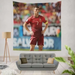 Strong Portugal Soccer Player Cristiano Ronaldo Tapestry