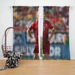 Strong Portugal Soccer Player Cristiano Ronaldo Window Curtain