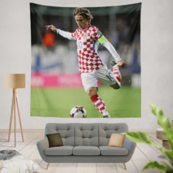 Strong Soccer Player Luka Modric Tapestry