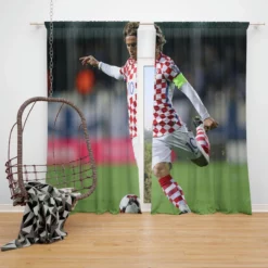 Strong Soccer Player Luka Modric Window Curtain