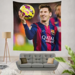 UEFA Cup Winners Cup Lionel Messi Tapestry