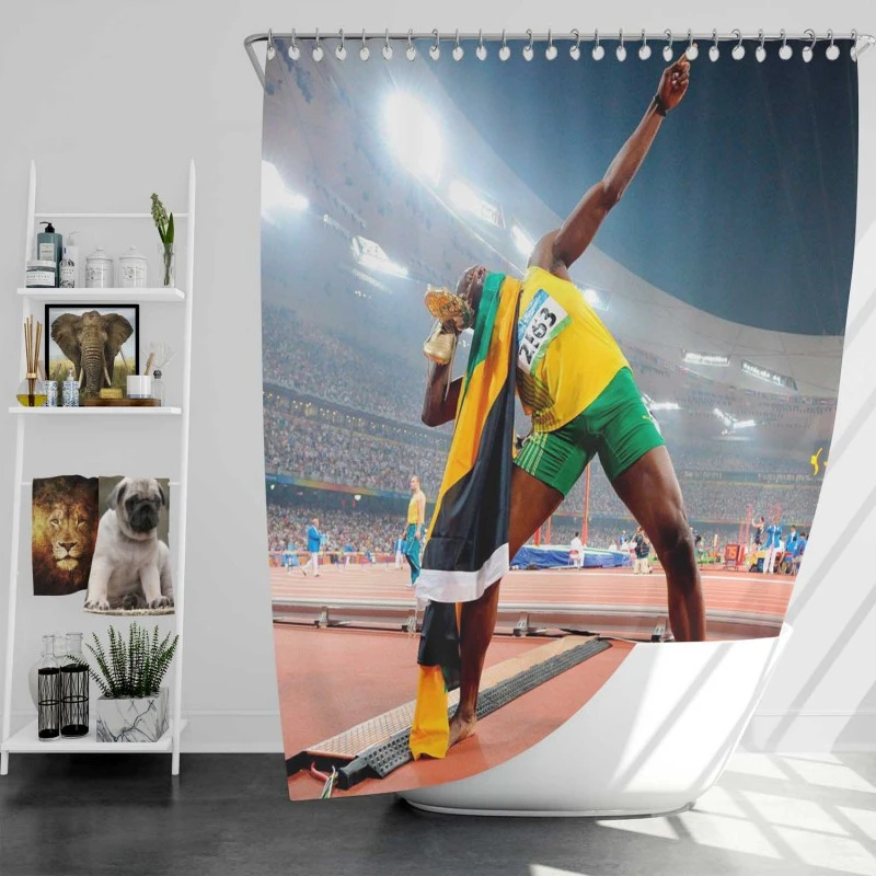 Usain Bolt Lj Handfield Shower Curtain